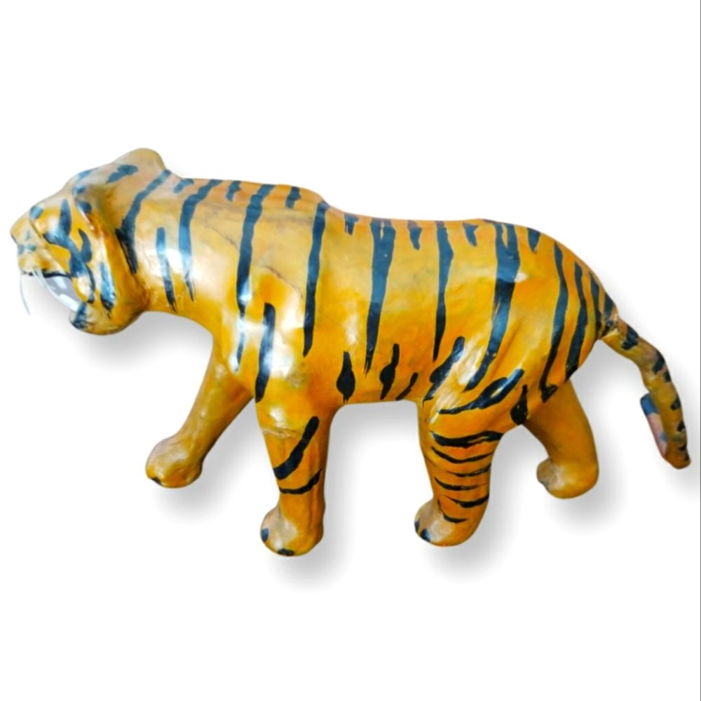 Vintage Leather Wrapped Paper Mache Tiger Figurine